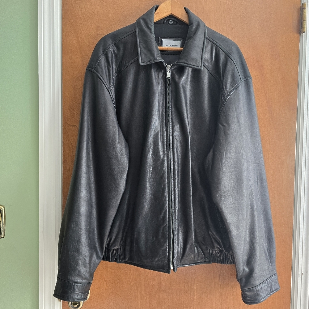 Black Leather Bomber Jacket - Stafford